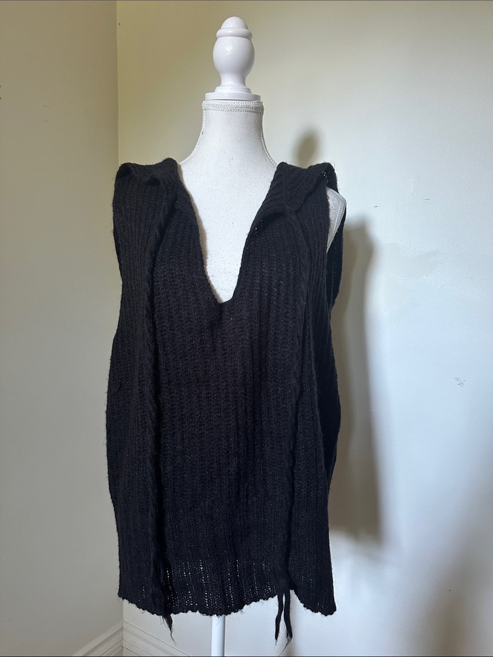 1996 JOURNEY Vintage Knit Grunge Goth Boho Vneck Sleeveless Hooded Sweater Sz 36